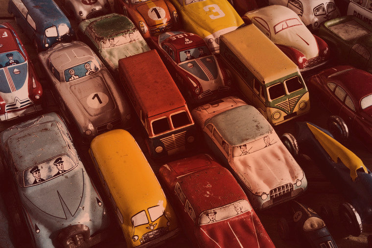 A collection of antique toy cars