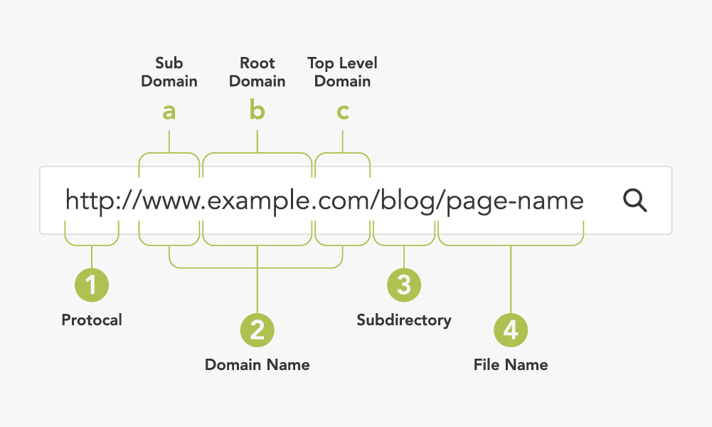 A diagram showing the various elements that make up a domain name