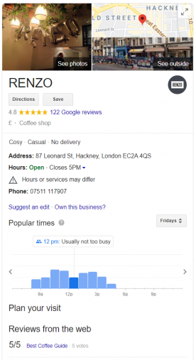 An example of a Google Business result appearing in branded search results
