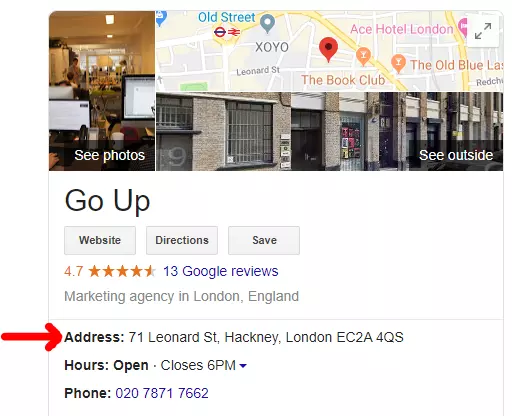 An example of a Google Business listing using an identical NAP to what is listed on the business's website.