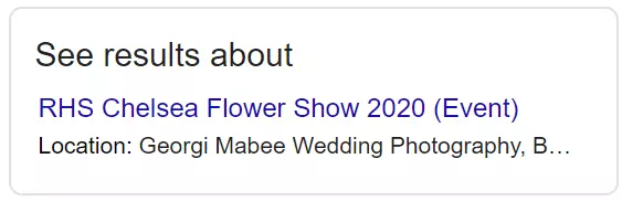 An example of a see results about box appearing in Google search results