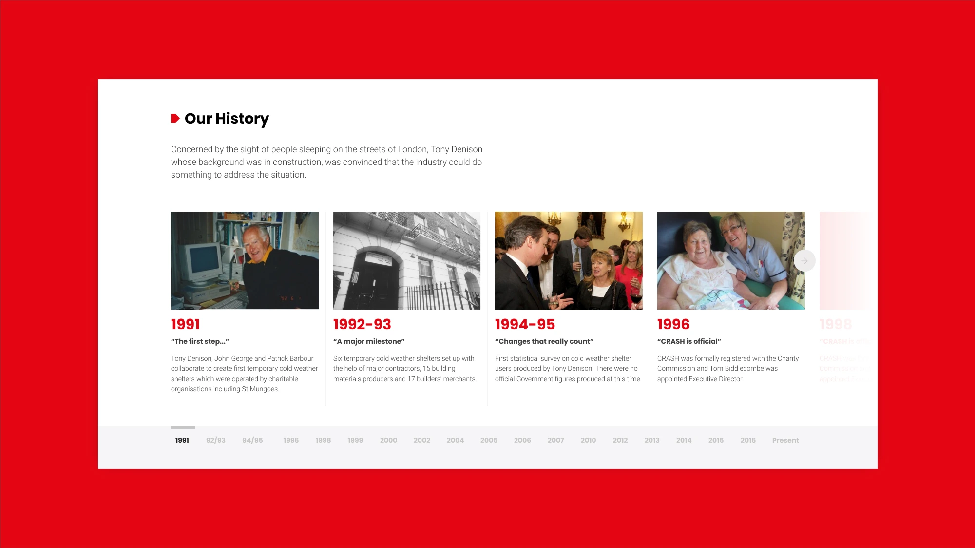 Our history section on crash website