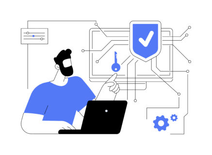 Cryptographer abstract concept vector illustration. IT company worker secures computer information, develop algorithms and ciphers, cybersecurity practice, network safety abstract metaphor.